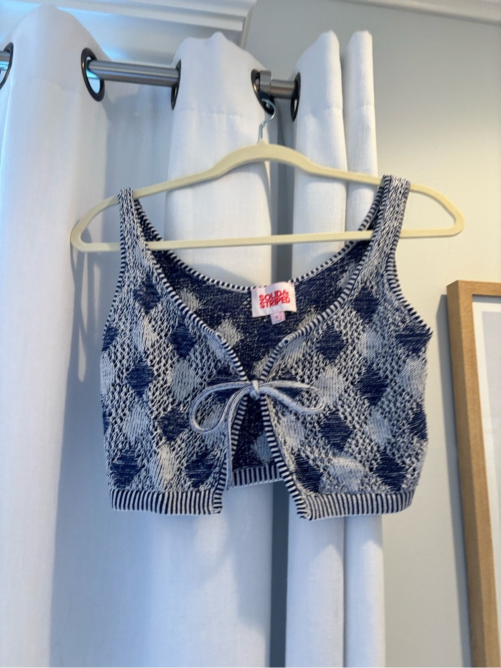SOLID & STRIPED Navy and White Knit Tie-Front Crop Tank